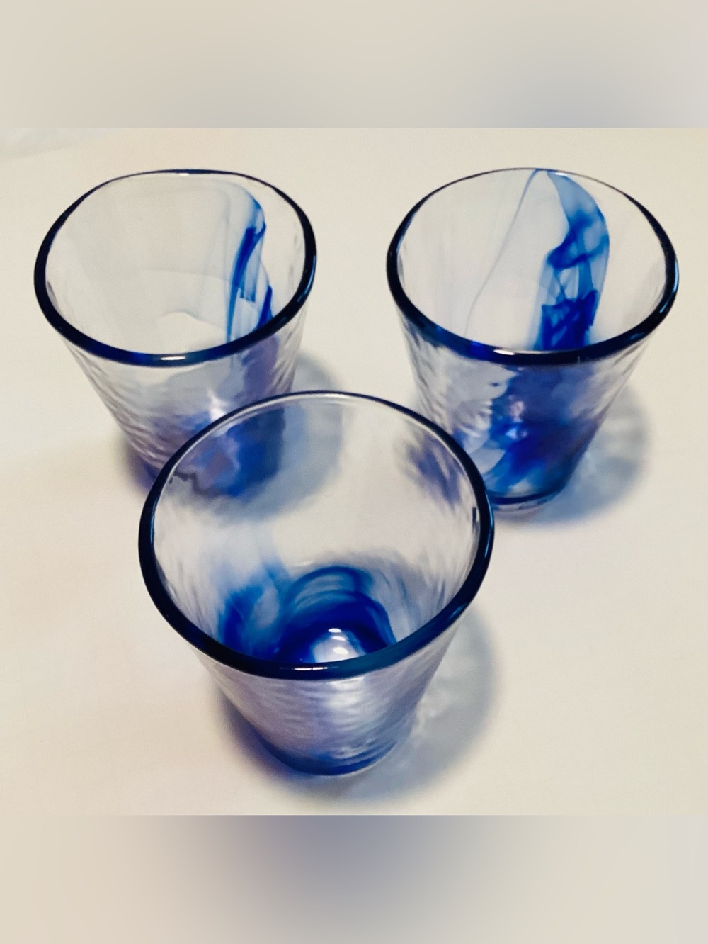 3 Bormioli Rocco Murano Cobalt Blue Swirl Glasses Italy Organic 4.25” Tall - Picture 2 of 8